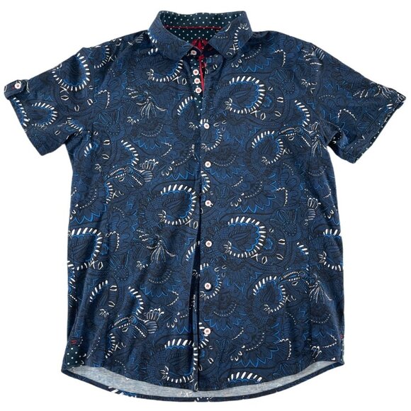 Au Noir Short‎ Sleeve Stretch Espinoza Navy Button Front Size 4/L Classic $178 - Picture 3 of 13